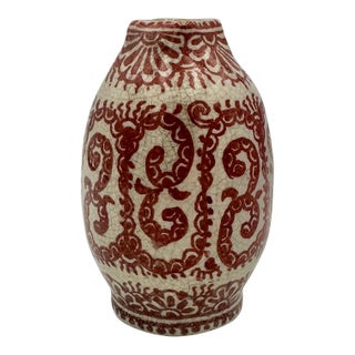 A Rare De Porcelyne Fles Dutch Delft Red Craquele Glaze Pottery Vase For Sale