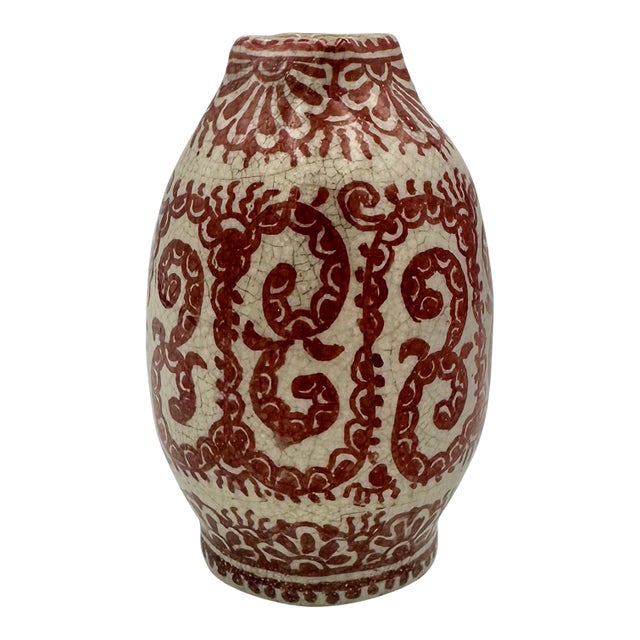 A Rare De Porcelyne Fles Dutch Delft Red Craquele Glaze Pottery Vase For Sale