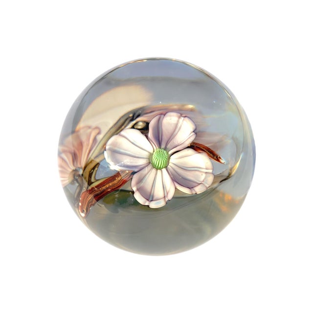 Contemporary Orient & Flume Dogwood Blossom Flower California Art Glass Paperweight For Sale - Image 3 of 15