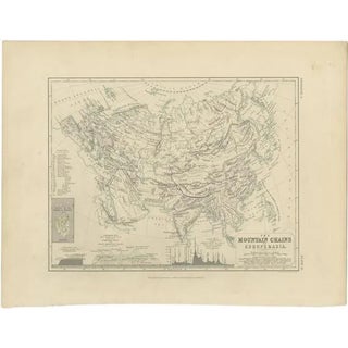 Antique Map of the Mountain Chains of Europe and Asia, 1850 For Sale