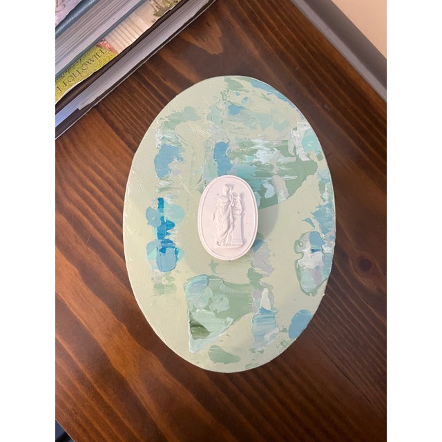 Roman Intaglio Mounted on Abstract Painted Canvas Oval Block, 5x7 Artwork For Sale - Image 11 of 12