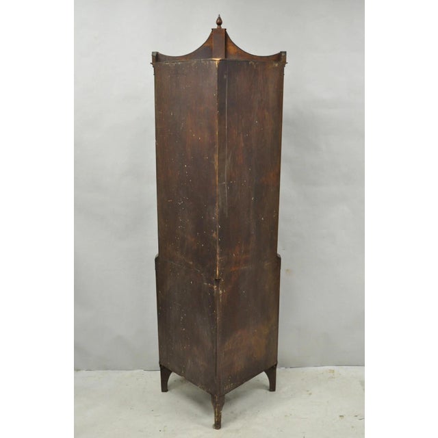 Antique English Adams Style Green Hand Painted Narrow Corner China Cabinet For Sale - Image 17 of 18