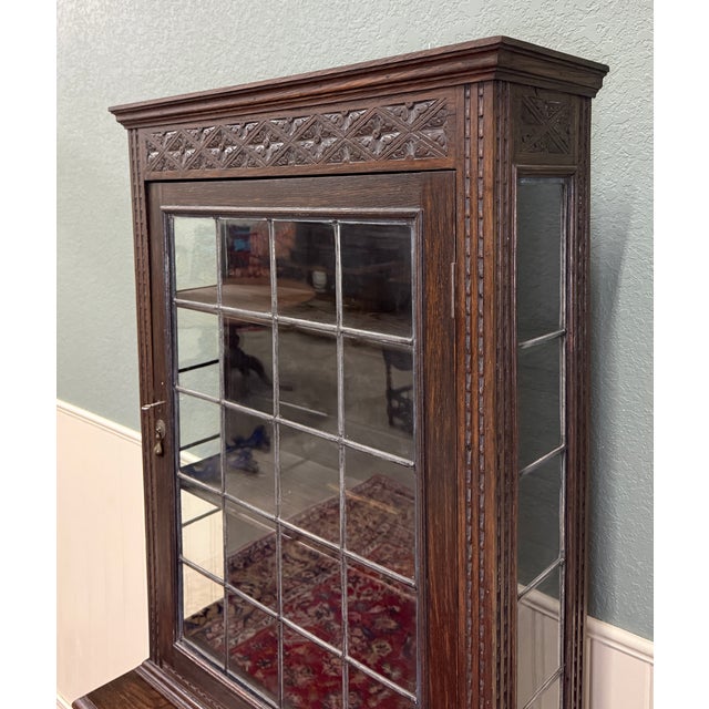 Antique English Oak Jacobean Revival Barley Twist Bookcase Display Cabinet 1900s For Sale - Image 14 of 18