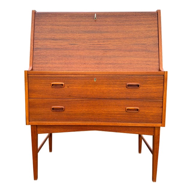 Vintage Danish Mid Century Modern Teak Secretary Desk For Sale