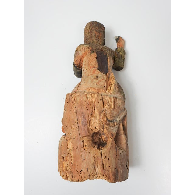 Brown 19th Century Chinese Hand Carved Wood Guardian Sculpture For Sale - Image 8 of 9