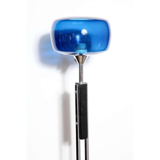 1960s 1960s Danish Modern Nickel & Black Enamel Floor Lamp With Blue Glass Shade For Sale - Image 5 of 7
