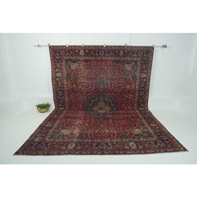 1970s Vintage Persian Handmade Wool 10x13 Red Area Rug For Sale - Image 12 of 13