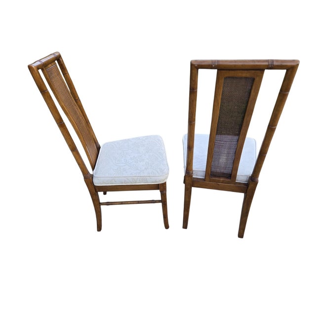 Thomasville Vintage Faux Bamboo Cane High Back Dining Chairs Regency Pair For Sale - Image 16 of 16