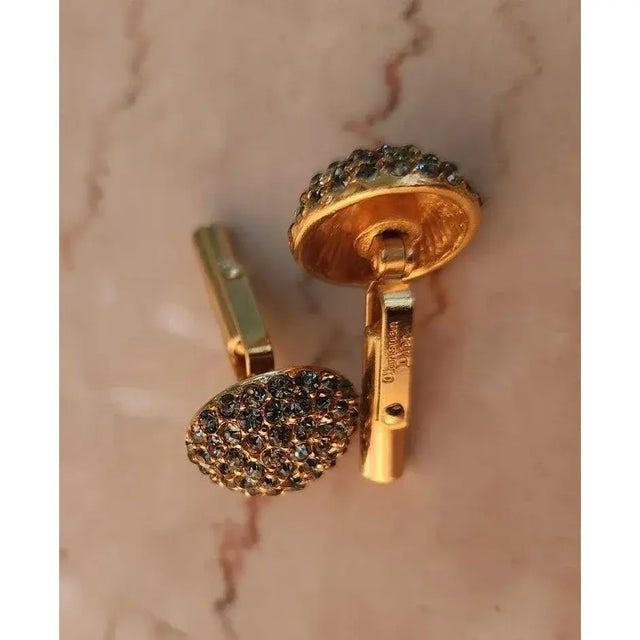 1960s 1960s Christian Dior French Cufflinks Vintage Gold Pavé For Sale - Image 5 of 6