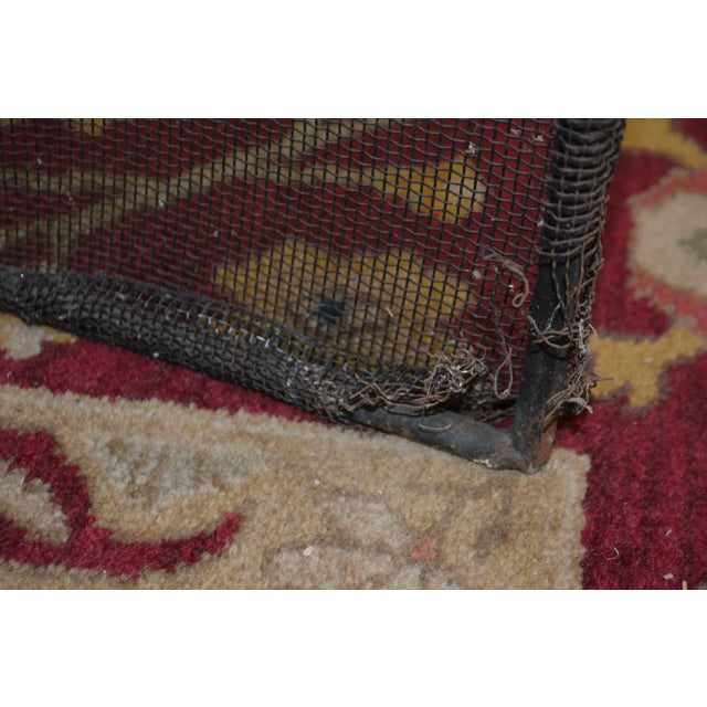 Vintage Black Metal Mesh & Iron Curved Front Fireplace Screen W/Brass Handles For Sale - Image 15 of 17
