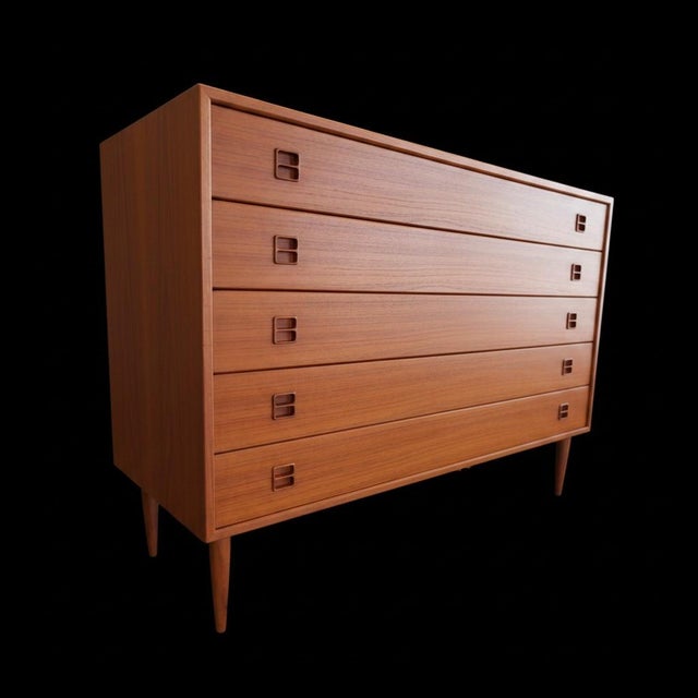 Danish Wide Teak Chest of Drawers with Five Drawers, 1960s For Sale - Image 6 of 17
