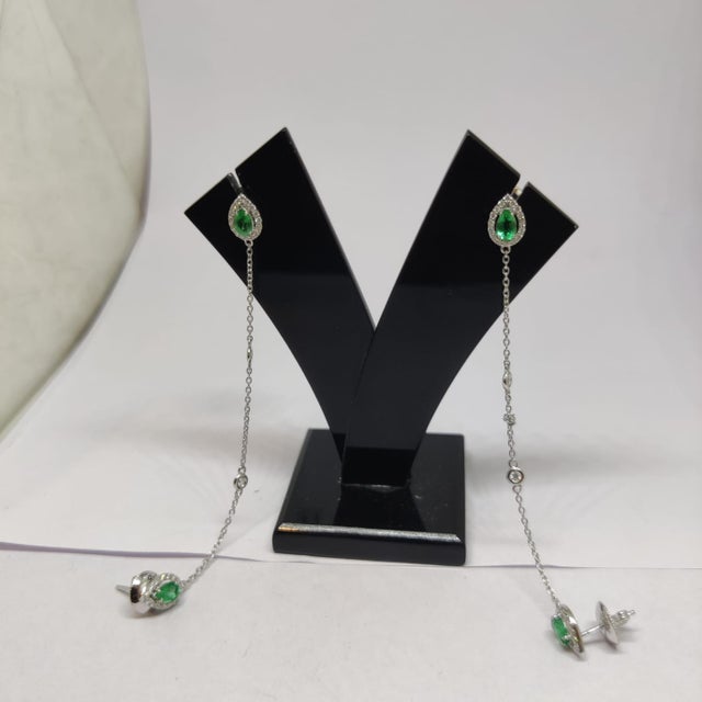 Gemstone 18k Gold Emerald 1.06ct & Diamond 0.44ct Stud Earrings, Pair For Sale - Image 7 of 11