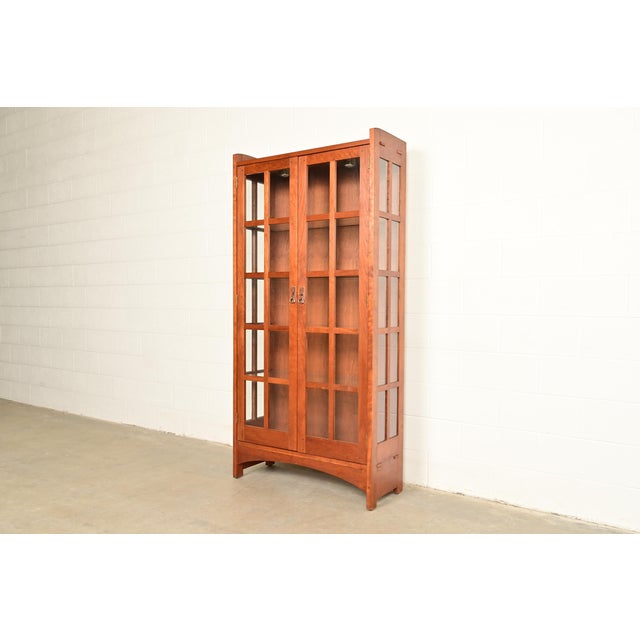 Stickley Mission Arts and Crafts Cherry Wood Lighted Bookcase Cabinet or Display Cabinet For Sale - Image 16 of 16
