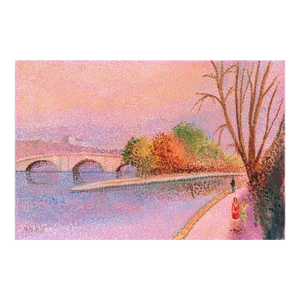 'Paris in the Fall' by Th. Butler, the Seine and the Pont Neuf, Île De La Cité, Pointillist