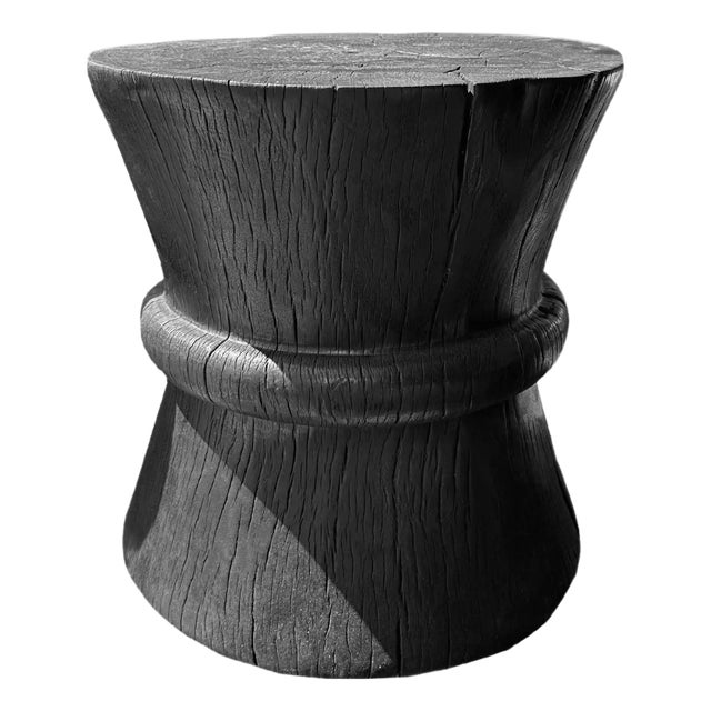 Sculptural Solid Tamarind Wood Table, Modern Organic, Burnt Finish For Sale