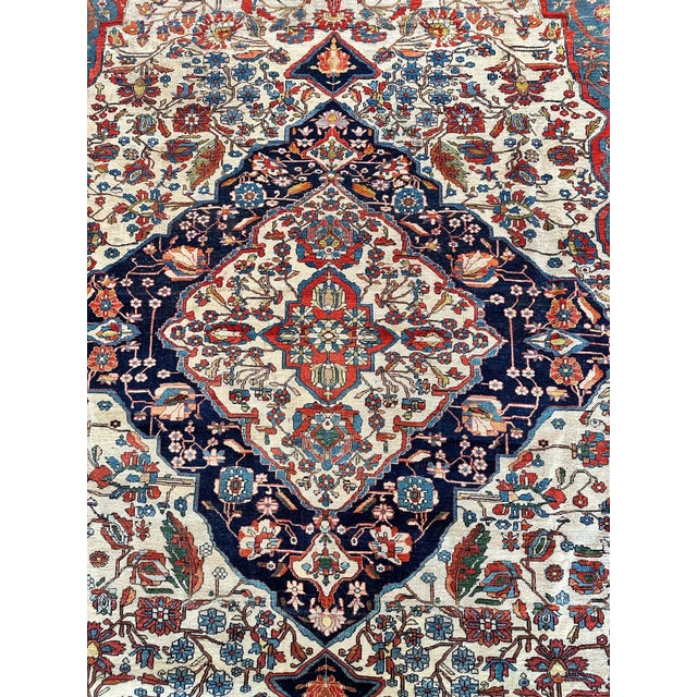 Antique Persian Mohtasham Kashan Carpet, Ivory ground, Ivory Border, Blue, Green For Sale - Image 11 of 18