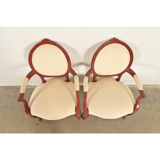 1960s Karges Style French Provincial Louis XV Brown Lacquered Armchairs, Pair For Sale - Image 5 of 14
