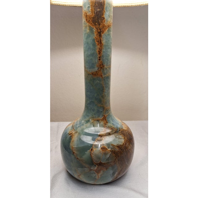 Textile Table Lamp with Blue-Brown Marble Base and Handmade Fabric Shade, 1970s For Sale - Image 7 of 11