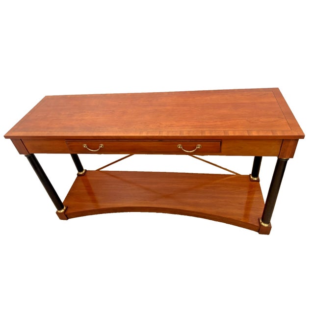 Gorgeous Ethan Allen Medallion line Sofa Console table, Regency / Neo Classical style, Cherry, Brass X stretcher, Large...