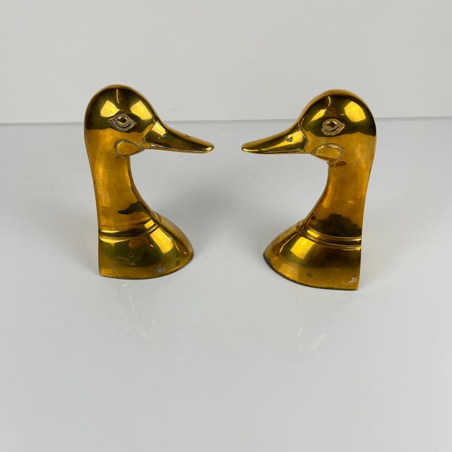 Mid-Century Modern Brass Bookends in the shape of a Ducks Head, 1970, Set of 2 For Sale - Image 3 of 11