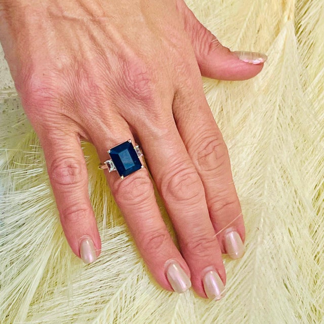 Natural Sapphire Diamond Ring 14k W Gold 12.36 TCW Certified, Size 9.75 For Sale In New York - Image 6 of 7