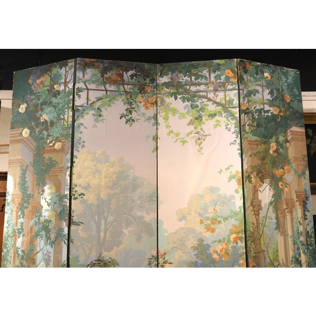 Grand Antique French Papier Peinte 4-Panel Screen, the Garden of Armida, C. 1875 For Sale - Image 17 of 18