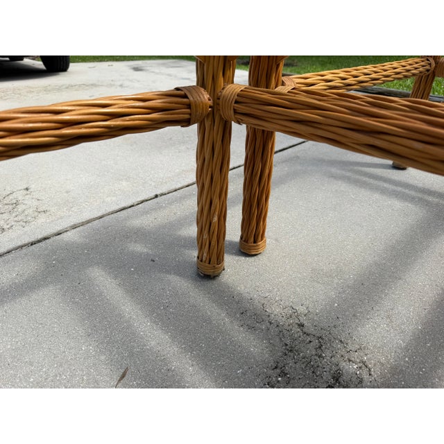 Vintage Woven Rattan End Tables With Glass Tops, Pair For Sale - Image 11 of 12