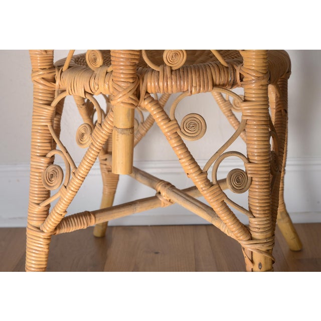 Vintage 1970s Boho Bamboo & Rattan Heart Back Chair For Sale - Image 14 of 17