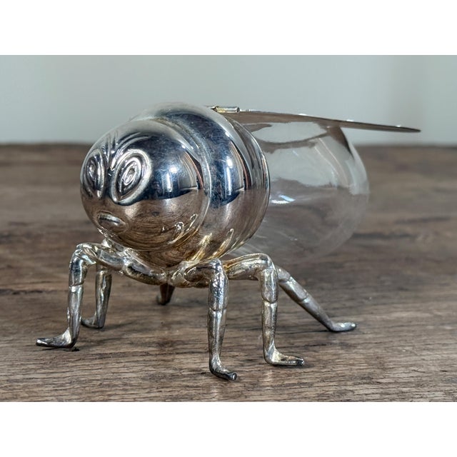 Mappin & Webb Godinger Silverplate Bee Trinket Box With Glass Body Hinged Wings For Sale - Image 4 of 7