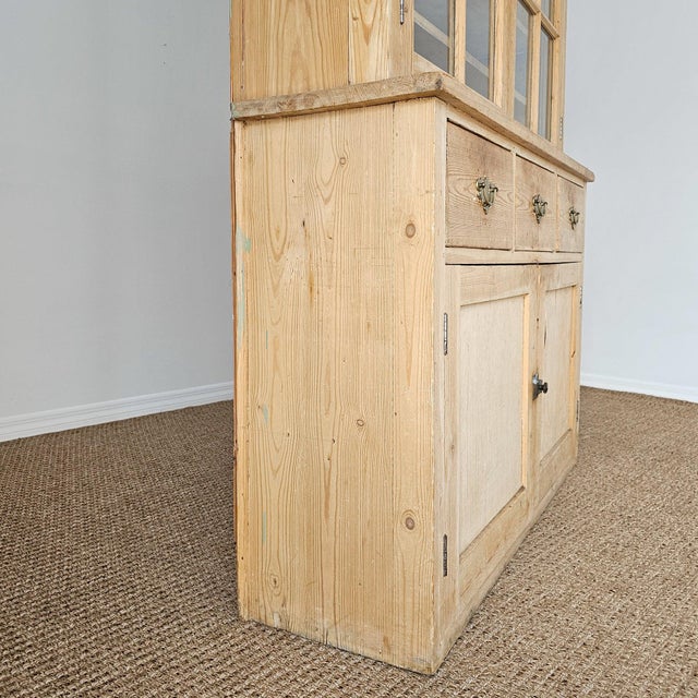 Antique English Pine Glass Door Hutch Bookcase Cabinet | Circa 1880 For Sale - Image 11 of 18