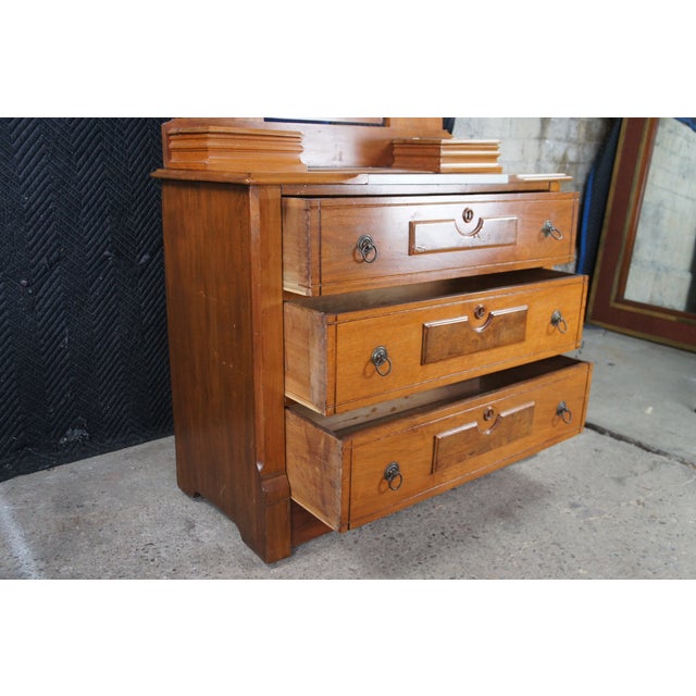 Wood Antique Victorian Eastlake Walnut Marble Top Gentlemans Dresser Glove Box Mirror For Sale - Image 7 of 13