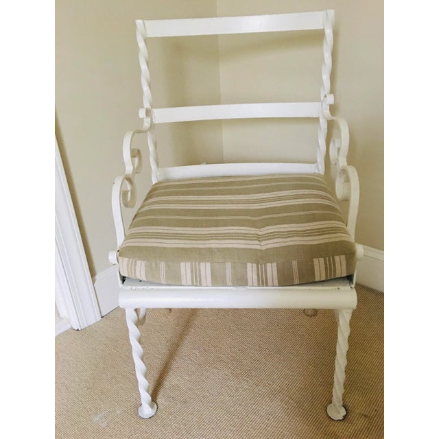 Vintage French Iron Painted Armchair Fauteuil Chair W Pillow For Sale - Image 10 of 10