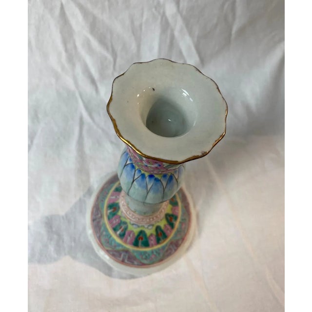 Ceramic Candle Stick Beautifully hand painted Pastel colors Showroom sample Only one available