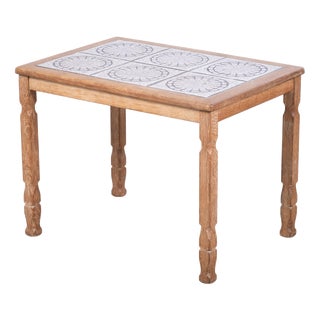 Brutalist Oak Side Table with Tiles, Denmark, 1960s For Sale