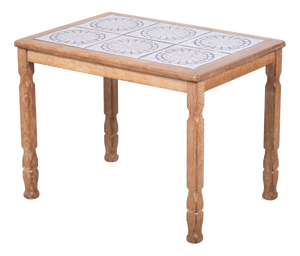 Brutalist Oak Side Table with Tiles, Denmark, 1960s