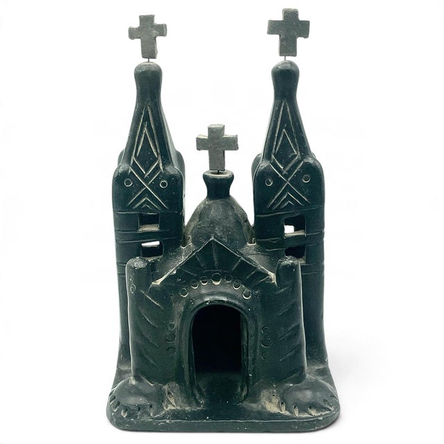 Mid 20th Century Vintage Mexican Barro Negro Black Clay Mission Church Cathedral Folk Art Pottery For Sale - Image 5 of 10