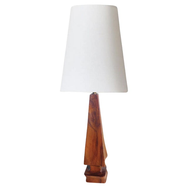 Sculptural Table Lamp in Carved Olive Wood, France, 1950s For Sale