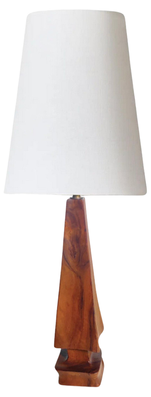 Sculptural Table Lamp in Carved Olive Wood, France, 1950s