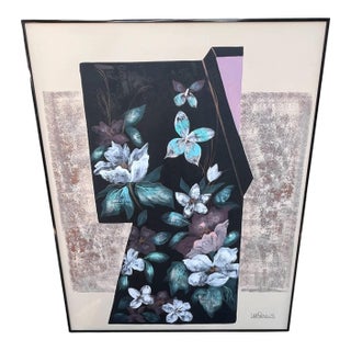 Large Vintage Lee Reynolds Floral Abstract Oil Painting – Mid-Century Modern Geometric Composition For Sale