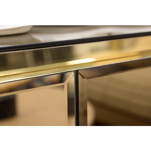 Brass Vintage Ello Brass & Beveled Mirror 4 Door Hollywood Regency Credenza Sideboard For Sale - Image 8 of 8