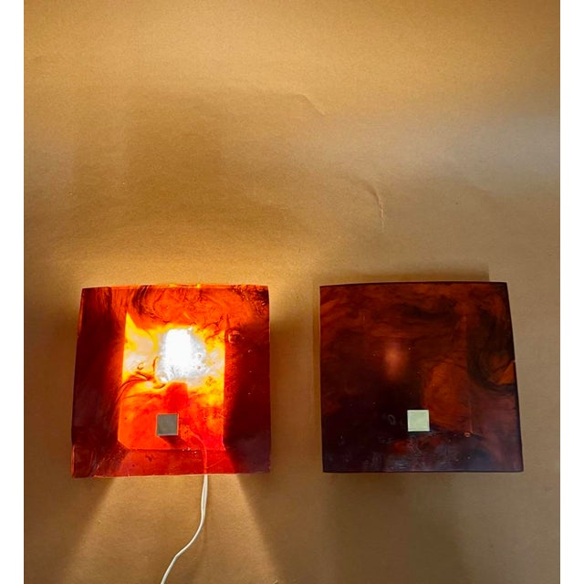 Resin Wall Lights, 1970s, Set of 2, in Good conditions. Designed 1970 to 1979 European Plug (up to 250V).The wiring of...