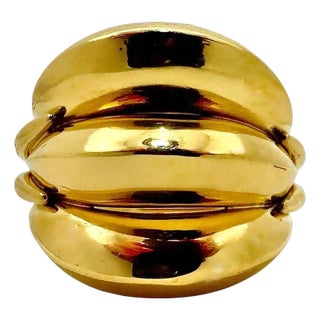 Mid 20th Century Vintage Lalaounis 22K Yellow Gold Triple Dome Knife Edge Cocktail Ring, size 6 For Sale