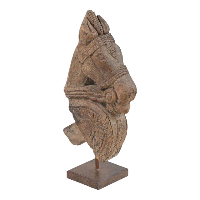 Antique Indian Horse Head Architectural Corbel, on Stand For Sale