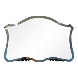 Antiqued Shield Wall Mirror With Carved Scroll Wood Accents