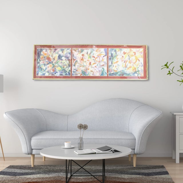 1980s Large Watercolor Wall Art | Abstract Iris Flowers For Sale In Fayetteville, AR - Image 6 of 6