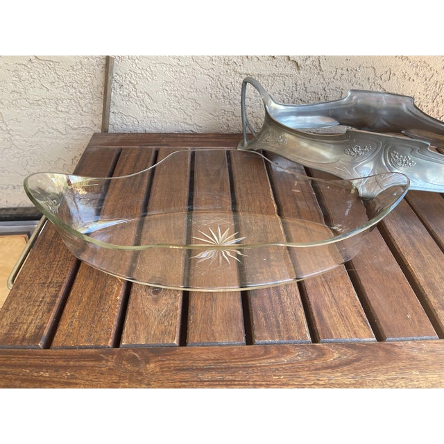 Art Nouveau Netherlands 1905 Jugenstil Pewter Glass Center Piece Fruit Bowl For Sale In Santa Fe - Image 6 of 7