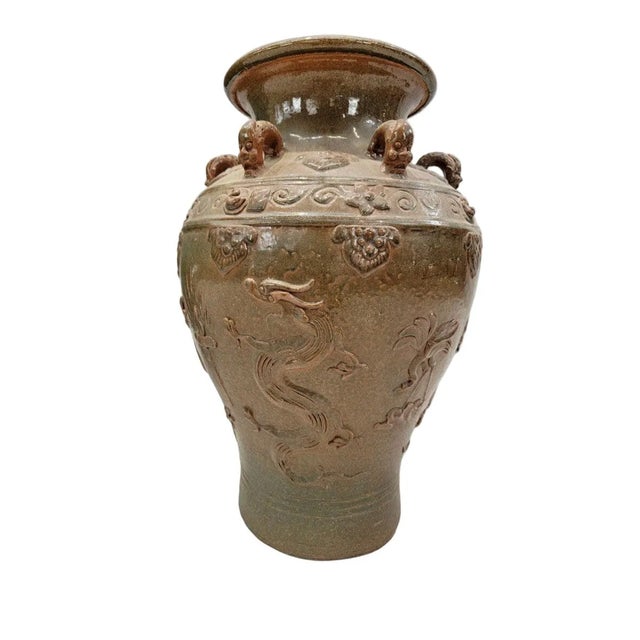 Modern Antique Decorated Brown-Glazed Mataban Jar Vase For Sale - Image 3 of 6