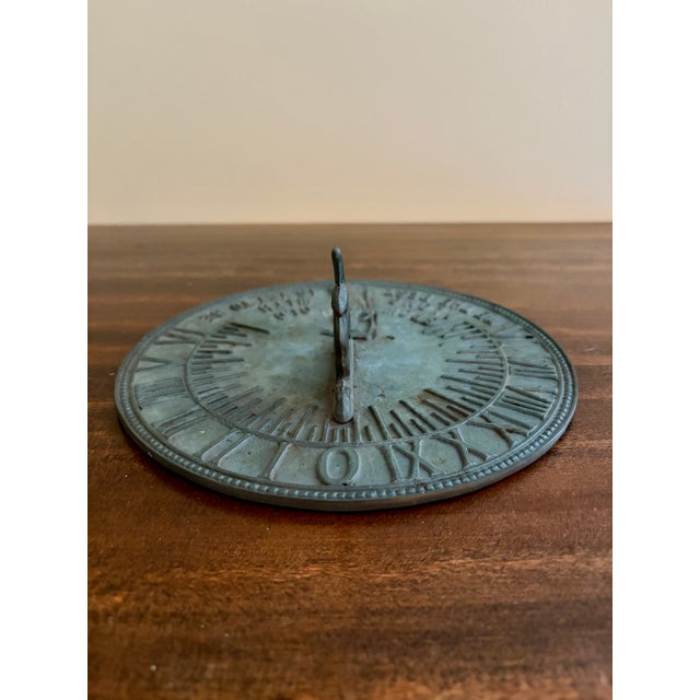 Metal Vintage English Country Iron Verdigris Garden Sundial "Grow Old Along With Me" For Sale - Image 7 of 9