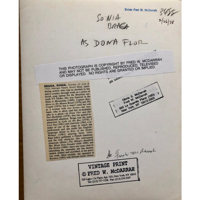 Fred McDarrah, Vintage Print Silver Gelatin Signed Photograph Brazilian Actress Sonia Braga, 1978 For Sale - Image 4 of 5