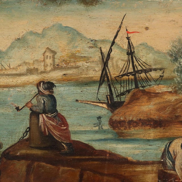 Unknown, Painting Sea and Port View, Oil on Panel For Sale - Image 6 of 12